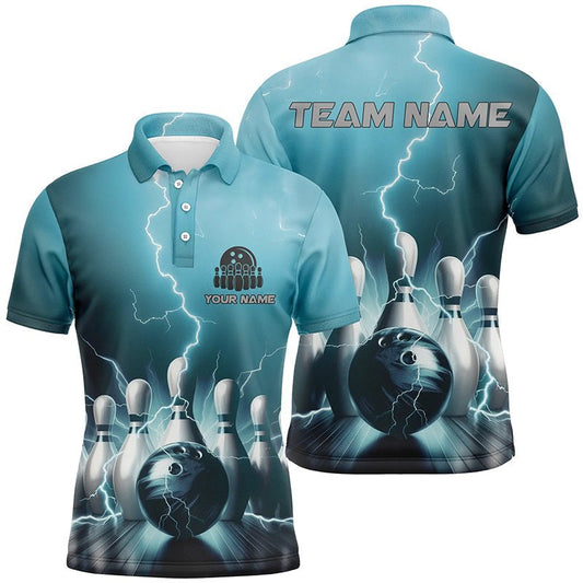 Personalisierte Blaue Thunder Lightning Herren Polo Bowling Shirts - Strike Bowling Team Trikots Outfits P5394 - Climcat