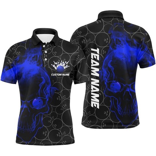 Personalisierte blaue Totenkopf Herren Bowling Polo Shirts - Individuelle Bowling Trikots für Teams - Bowling Liga Outfits P5417 - Climcat