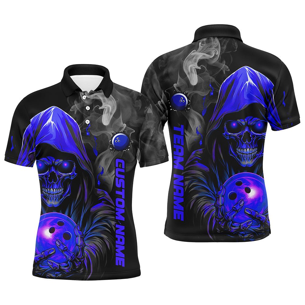 Personalisierte blaue Totenkopf-Herren-Bowling-Team-Jersey Rauch Bowling-Polo-Shirts für Bowler P5406 - Climcat