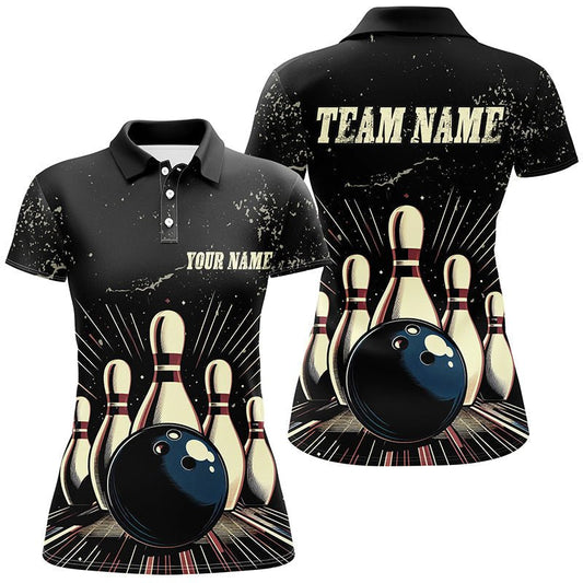 Personalisierte Bowling Damen Polo Shirts - Vintage Bowling Team Trikots - Retro Bowlers Outfit - Individuell gestaltbar - P5392 - Climcat