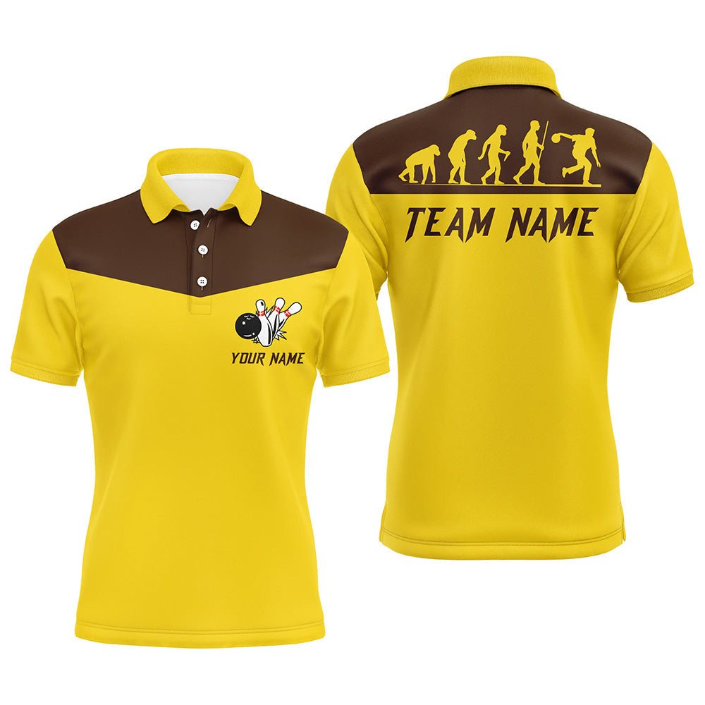 Personalisierte Bowling Evolution Bowling Polo Shirts für Herren | Retro Bowling Team Trikots | Gelb Q6890 - Climcat