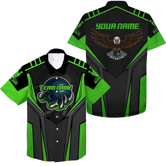 Personalisierte Bowling-Hawaiihemden für Herren mit individuellem Namen und Teamnamen | Adler Herren Bowling Team Shirts | Grün Q4631 - Climcat