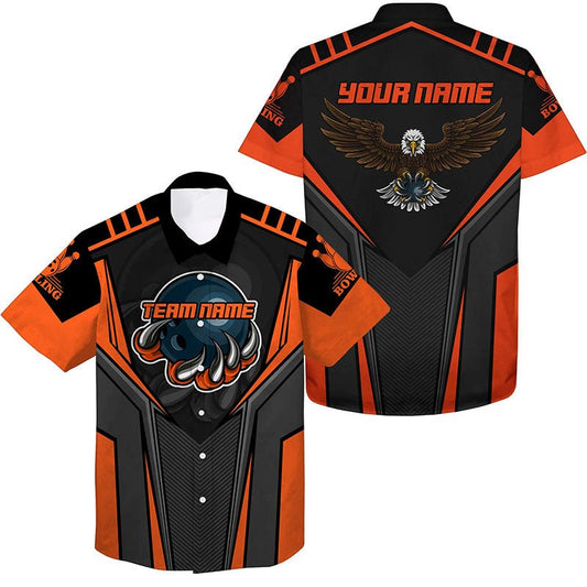 Personalisierte Bowling-Hawaiihemden für Herren mit individuellem Namen und Teamnamen | Adler Herren Bowling Team Shirts | Orange Q4631 - Climcat