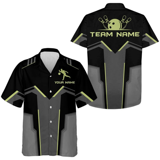 Personalisierte Bowling-Hemd für Herren und Damen - Hawaiianisches Design - Kurzarm - 3D-Druck - Teamname anpassbar - B28 - Climcat