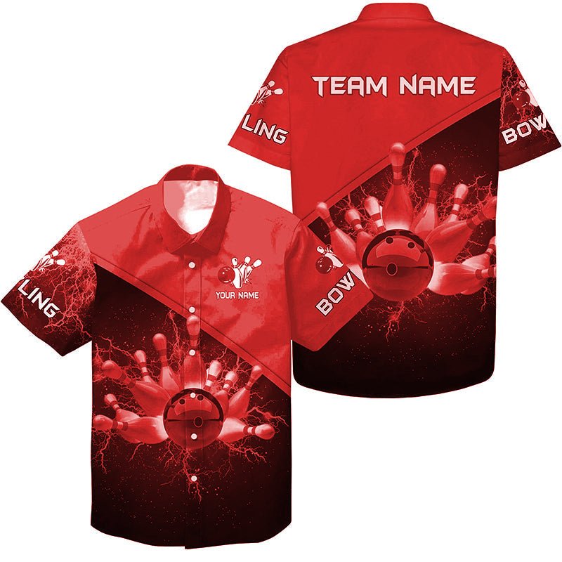 Personalisierte Bowling hemd Shirt - Rotes Blitzgewitter - Individuelles Bowling Team Trikot - Geschenk für Bowling Teams - Q6622 - Climcat