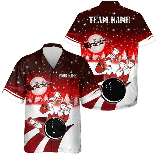 Personalisierte Bowling-Hemden mit Weihnachtsmotiv für Bowling-Teams | Rote Q6666 - Climcat