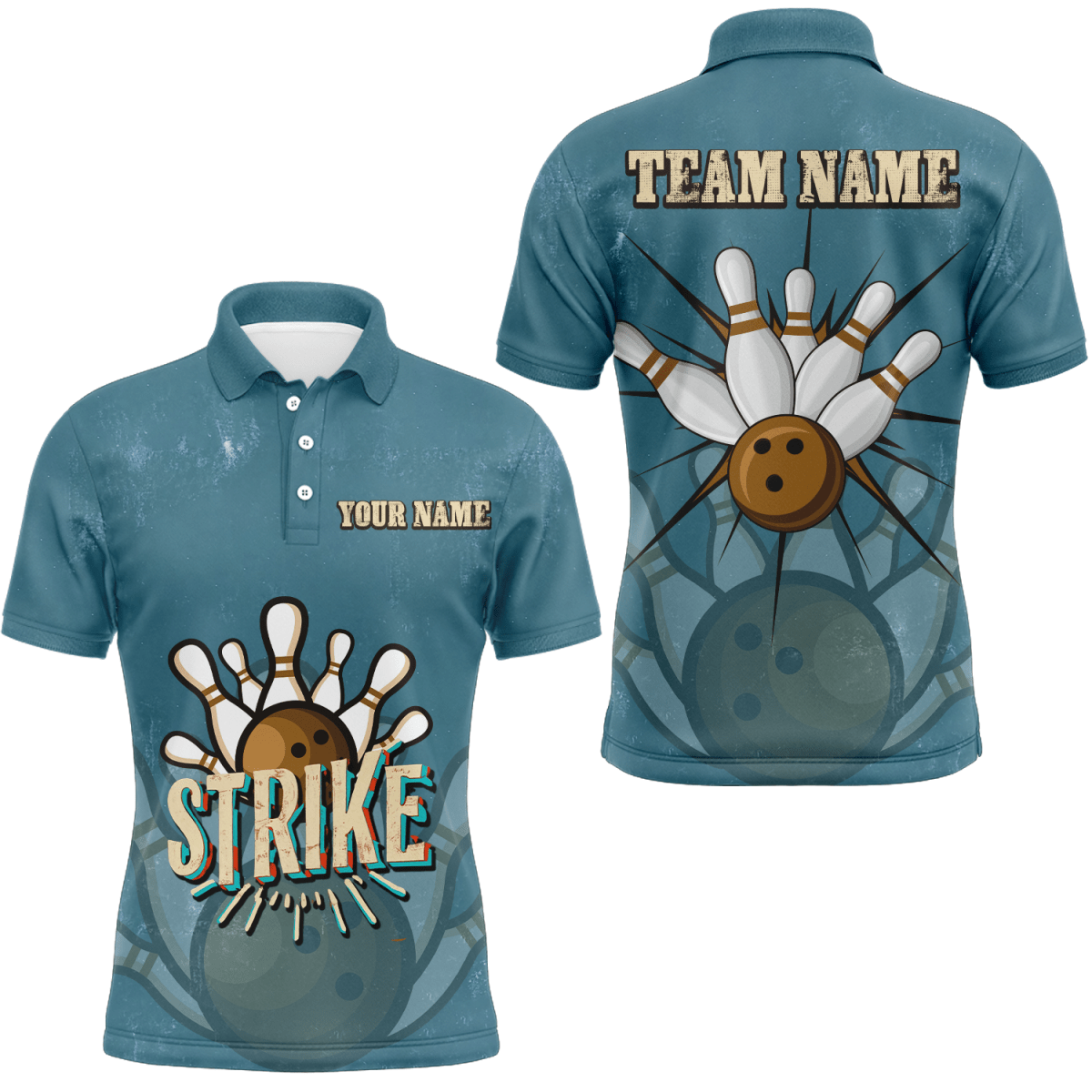 Personalisierte Bowling Herren Polo Shirts - Vintage Bowling Team Trikots - Retro Bowlers Outfits - Individuell gestaltbar - P5391 - Climcat