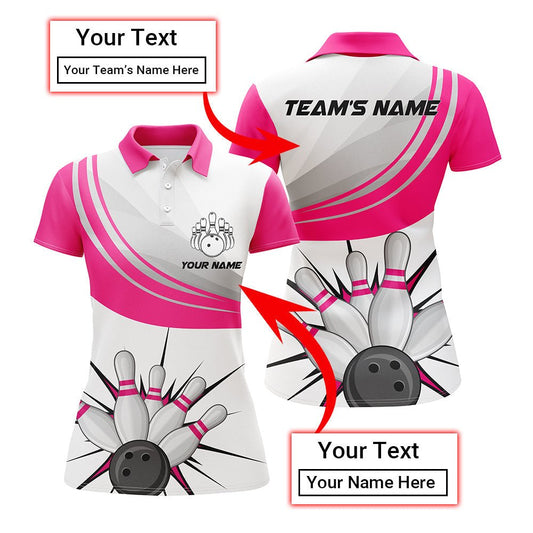 Personalisierte Bowling-Polo-Shirt für Damen in Pink - Kurzarm-Bowlers Team Trikot B108 - Climcat