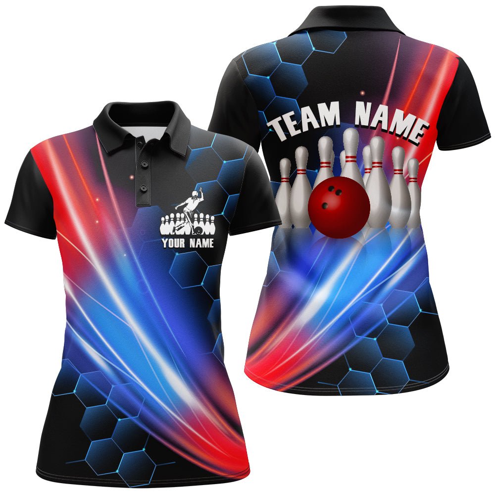 Personalisierte Bowling-Polo-Shirt für Damen | Schwarzes Bowling-Trikot für Teams | Individuell gestaltbares Bowling-Shirt D64 - Climcat