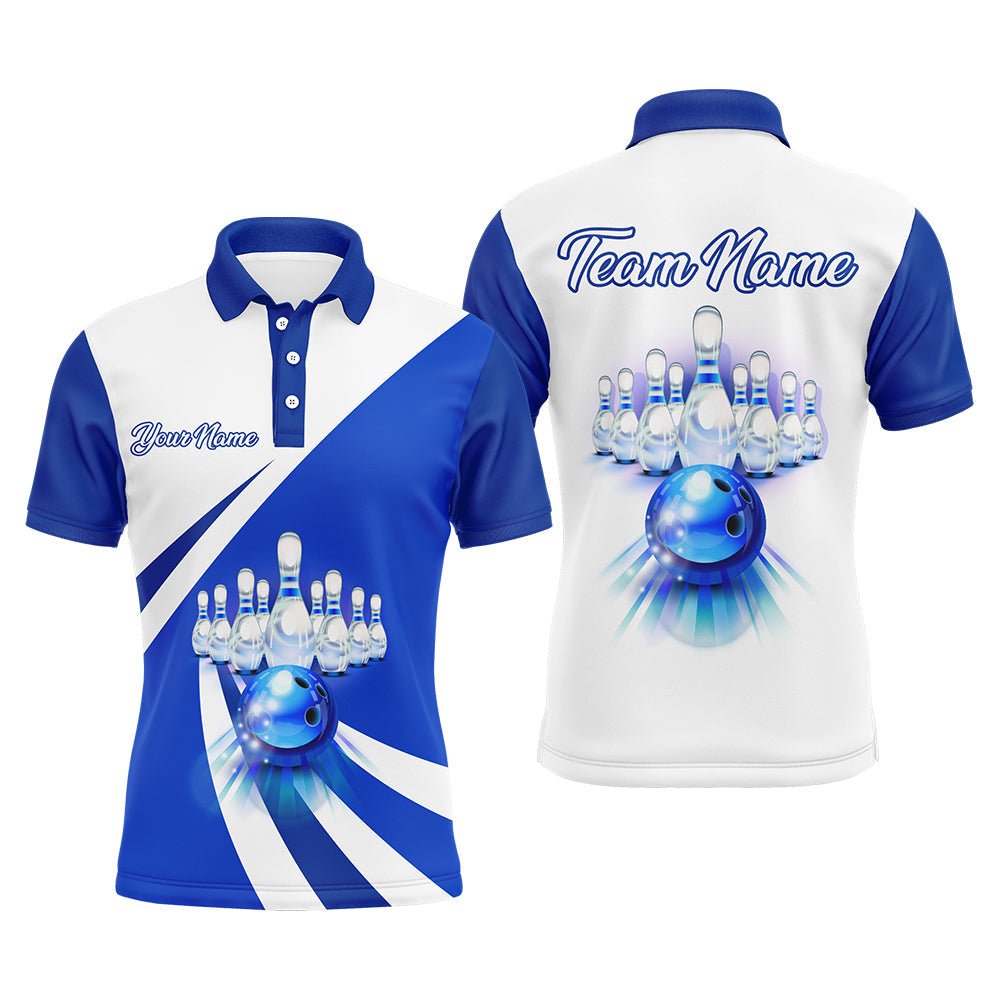 Personalisierte Bowling-Polo-Shirt für Herren - Blaues Bowling-Trikot mit Namen - 3D Bowling-Team-Shirt für Herren D86 - Climcat