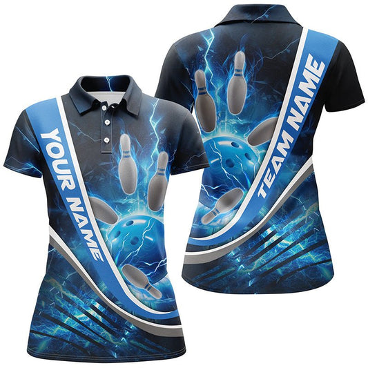 Personalisierte Bowling-Polo-Shirts für Damen - Blauer Donner und Blitz - Bowling-Trikots für Teams - P5322 - Climcat