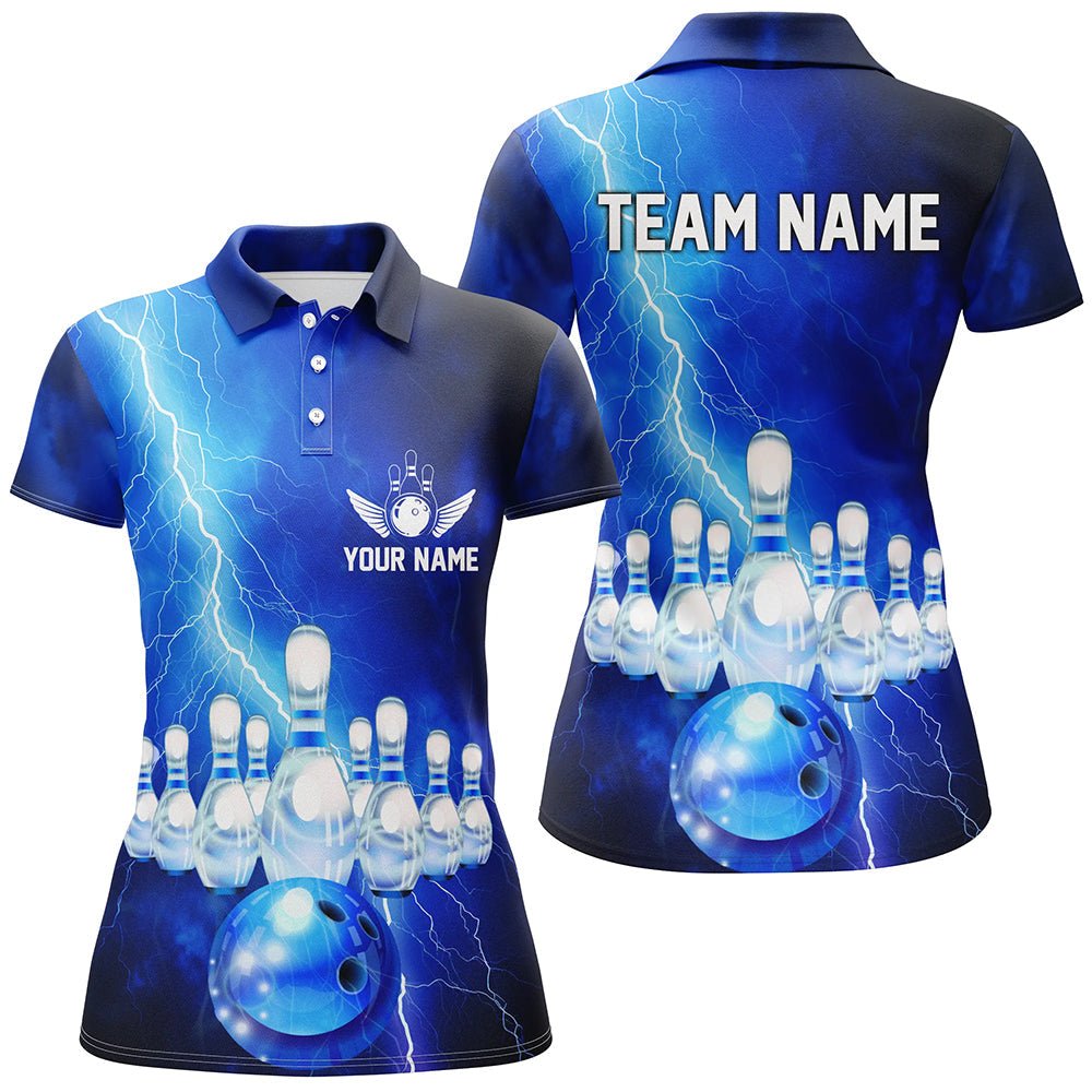 Personalisierte Bowling-Polo-Shirts für Damen - Blauer Donner und Blitz - Bowling-Trikots für Teams - P5349 - Climcat