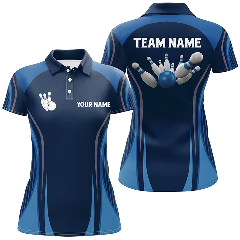 Personalisierte Bowling-Polo-Shirts für Damen - Blaues Vintage-Design mit individueller Anpassungsoption - Bowling-Team-Trikots Q6391 - Climcat