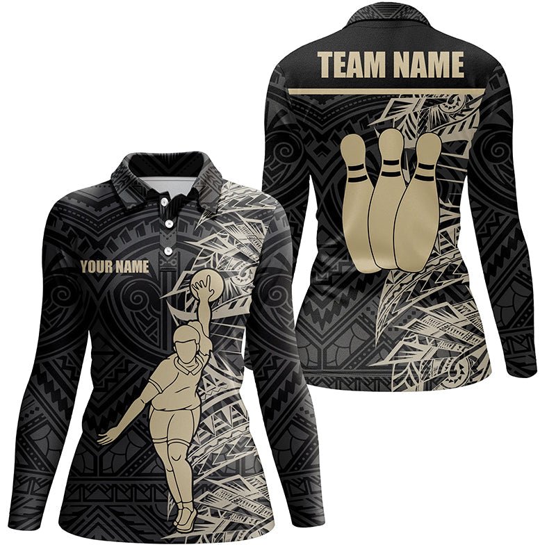 Personalisierte Bowling-Polo-Shirts für Damen - Goldschwarz, Tribal-Team Bowling Trikot - Geschenk für sie Q6031 - Climcat