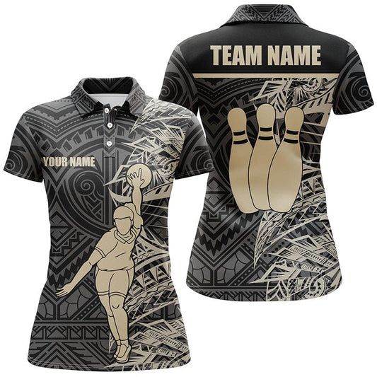 Personalisierte Bowling-Polo-Shirts für Damen - Goldschwarz, Tribal-Team Bowling Trikot - Geschenk für sie Q6031 - Climcat