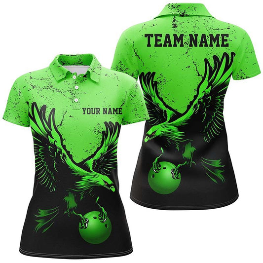 Personalisierte Bowling-Polo-Shirts für Damen in Grün mit Adler-Motiv - Vintage Bowling Team Trikots - P5341 - Climcat