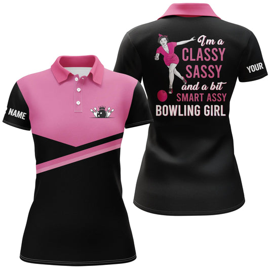 Personalisierte Bowling-Polo-Shirts für Damen in Pink - Ich bin eine stilvolle, freche und etwas schlaue Bowling-Lady Q4677 - Climcat