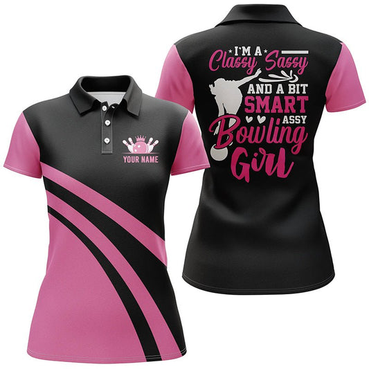 Personalisierte Bowling-Polo-Shirts für Damen in Pink - Ich bin eine stilvolle, freche und etwas schlaue Bowling-Lady Q6695 - Climcat