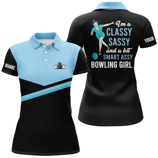 Personalisierte Bowling-Polo-Shirts für Damen in Schwarz-Blau - Zeige deinen Stil und deine Persönlichkeit beim Bowling - Q5303 - Climcat