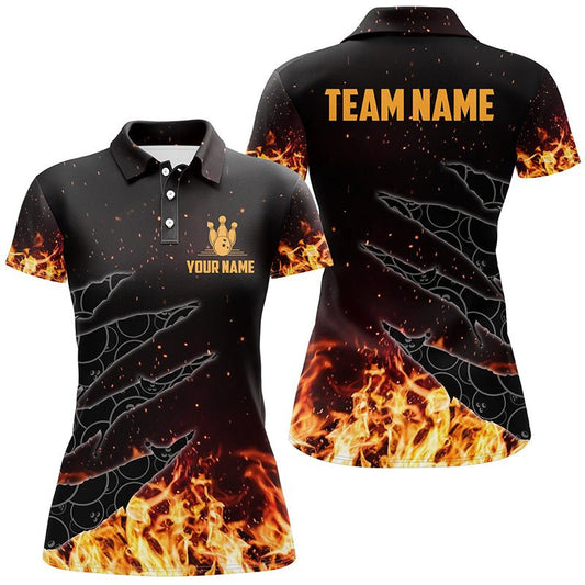 Personalisierte Bowling-Polo-Shirts für Damen | Individuelle Flamme Camo Bowling Team Trikots | Geschenke für Bowler | Q6954 - Climcat