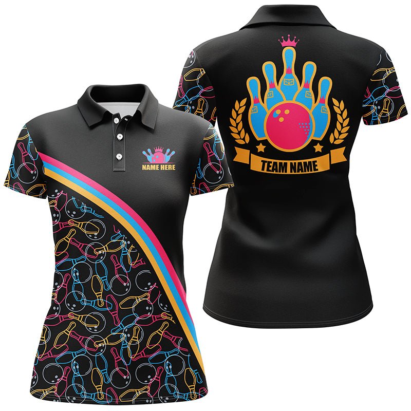 Personalisierte Bowling-Polo-Shirts für Damen - Individuelles pinkes Bowling-Muster, Bowling-Teamshirts Q4564 - Climcat