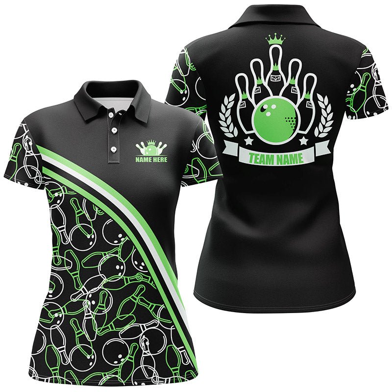 Personalisierte Bowling-Polo-Shirts für Damen | Individuelles Schwarz-Grünes Bowling-Muster | Bowling-Teamshirts Q6532 - Climcat