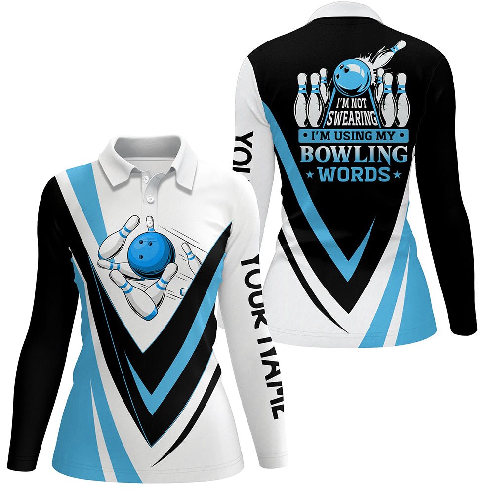 Personalisierte Bowling-Polo-Shirts für Damen - Mit meinen Bowling-Worten blau Bowl-Shirts Q6631 - Climcat