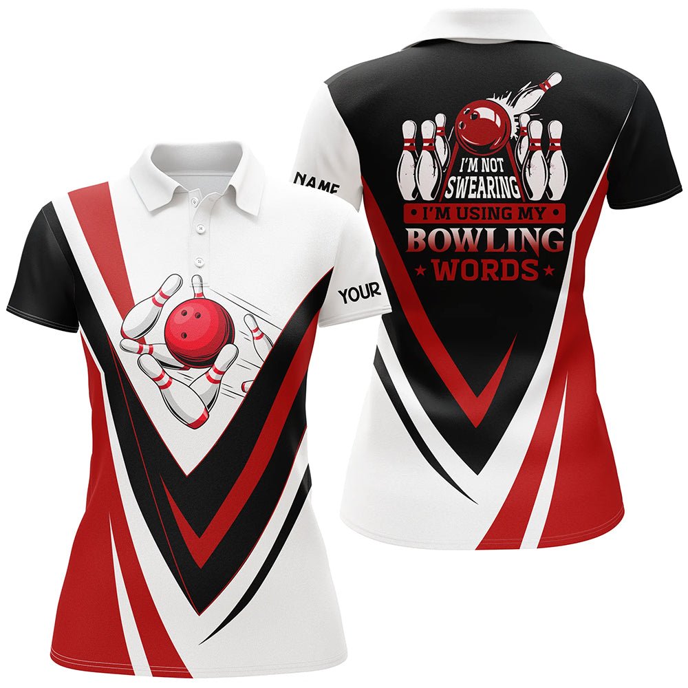 Personalisierte Bowling-Polo-Shirts für Damen - Mit meinen Bowling-Worten, nicht fluchen! Rote Bowl-Shirts Q6633 - Climcat