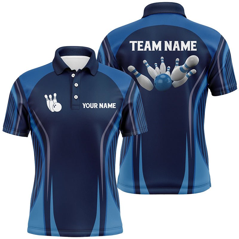 Personalisierte Bowling-Polo-Shirts für Herren | Blaues Vintage-Design | Individuelle Anpassungsoptionen | Bowling-Team Trikots Q6391 - Climcat