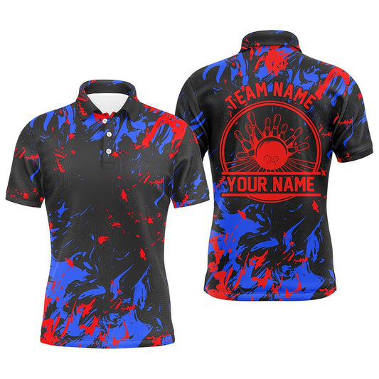 Personalisierte Bowling-Polo-Shirts für Herren | Bowlingkugeln und Pins | Bowling-Teamshirts in Blau und Rot | P5399 - Climcat