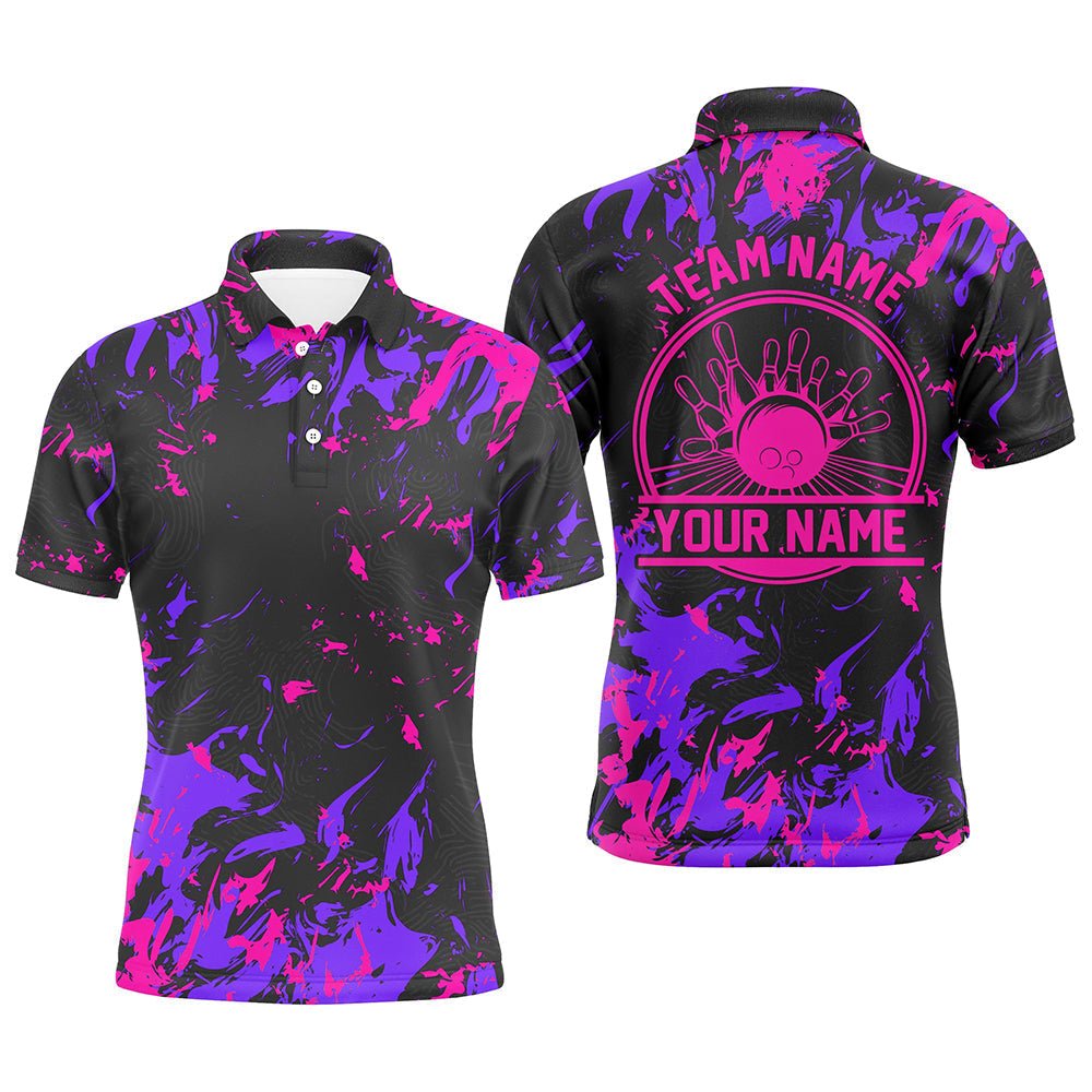 Personalisierte Bowling-Polo-Shirts für Herren | Bowlingkugeln und Pins | Bowling-Teamshirts in Pink und Lila | P5401 - Climcat