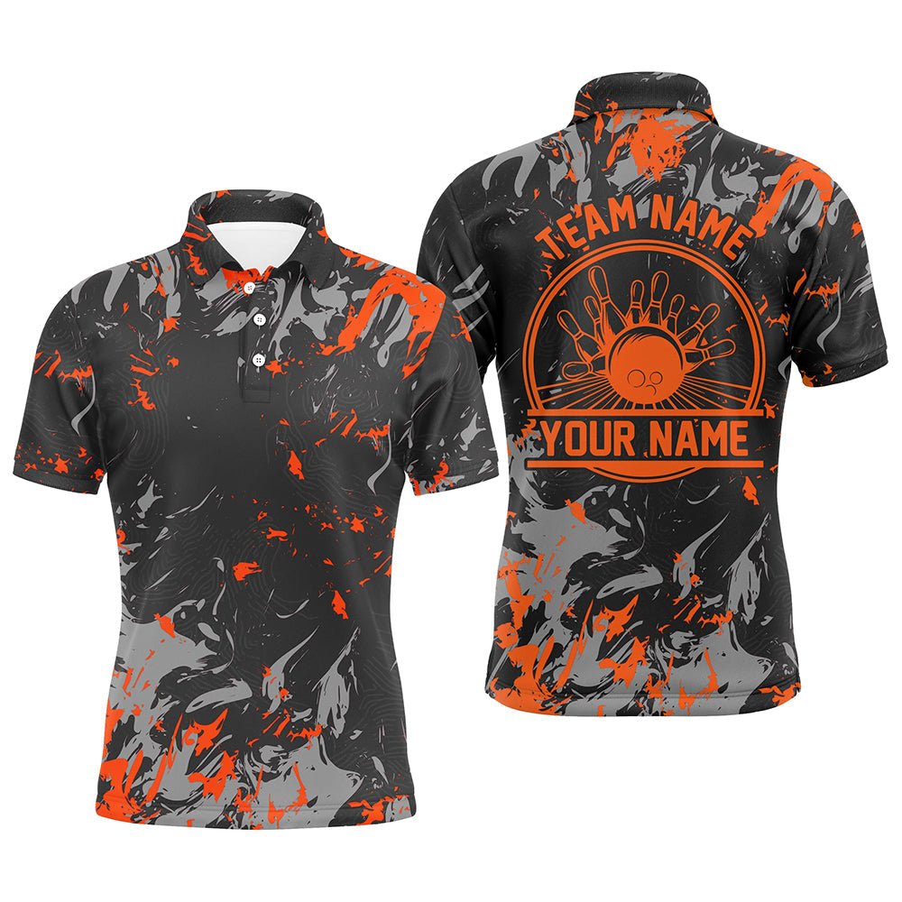 Personalisierte Bowling-Polo-Shirts für Herren, Bowlingkugeln und Pins Bowling-Teamshirts | Orange P5397 - Climcat