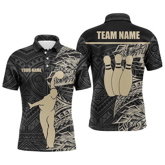 Personalisierte Bowling-Polo-Shirts für Herren in Gold und Schwarz, Bowling-Trikot im Tribal-Team-Design, Bowling-Geschenk für Ihn Q6031 - Climcat