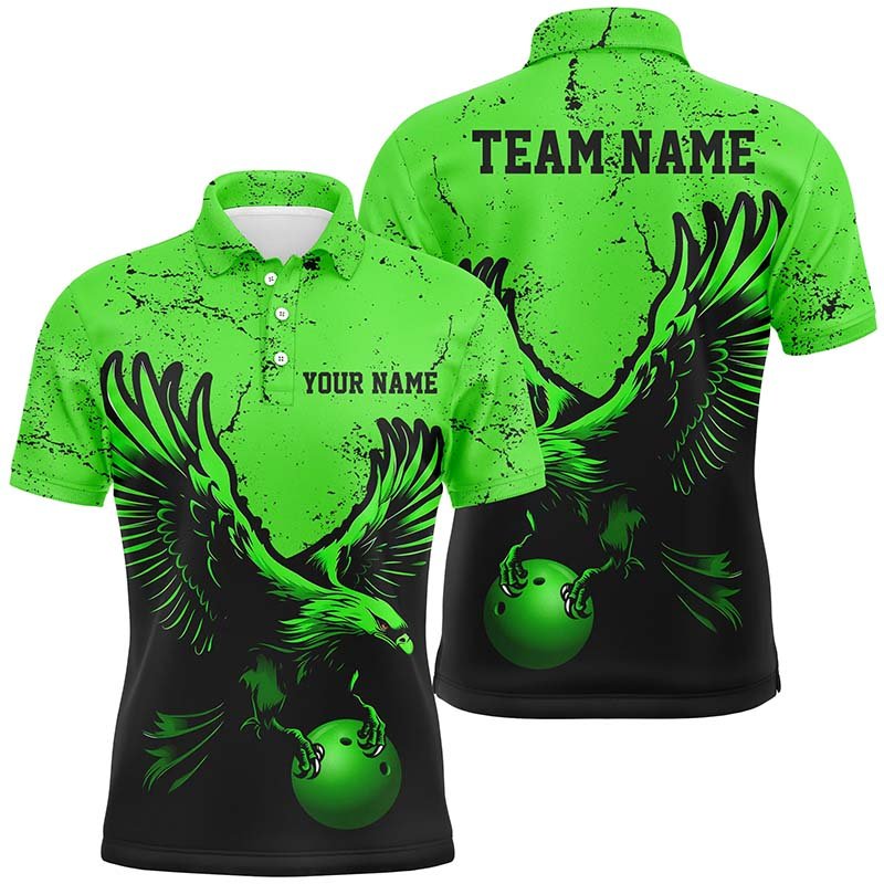 Personalisierte Bowling-Polo-Shirts für Herren in Grün mit Adler-Motiv - Vintage Bowling Team Trikots für Bowler - P5341 - Climcat