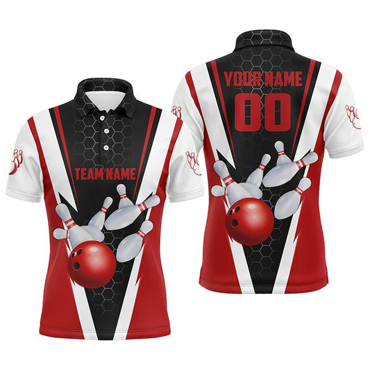 Personalisierte Bowling-Polo-Shirts für Herren in Rot, Bowling-Teamtrikots mit Namen und Nummer P5280 - Climcat