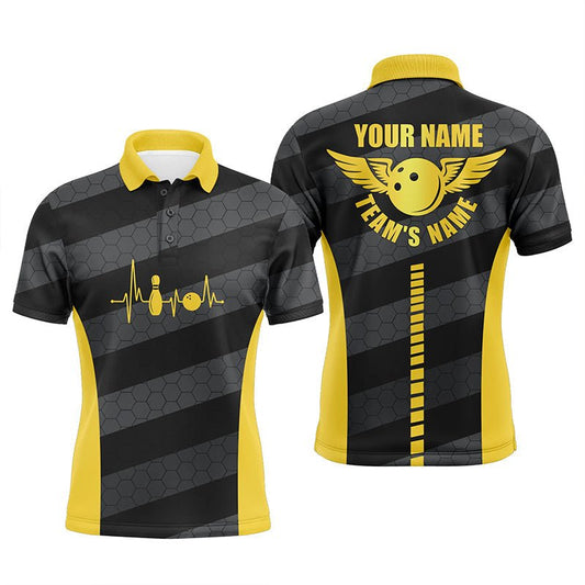 Personalisierte Bowling-Polo-Shirts für Herren | Individuelle Bowling-Teamshirts für Bowler | Gelbes Team-Bowlingtrikot Q5185 - Climcat