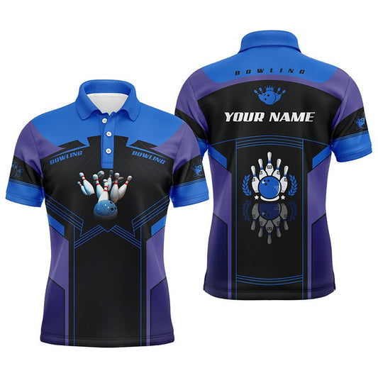 Personalisierte Bowling-Polo-Shirts für Herren | Individuelle Bowling-Teamshirts | Geschenk für Bowler | Blau Q5350 - Climcat