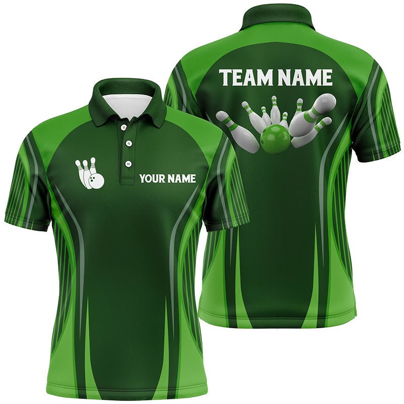 Personalisierte Bowling-Polo-Shirts für Herren | Individuelle Bowlingkugel und Pins | Grün | Vintage Bowling Team Trikots Q6392 - Climcat