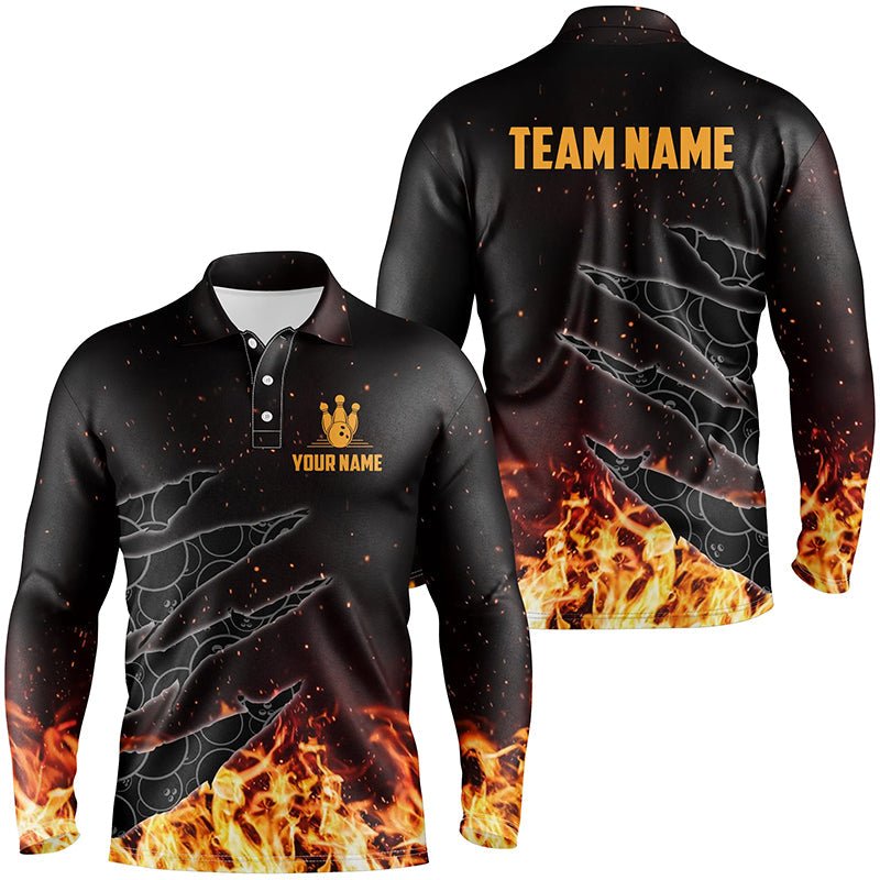 Personalisierte Bowling-Polo-Shirts für Herren | Individuelle Flamme-Tarnung Bowling-Teamtrikots | Geschenke für Bowler | Q6954 - Climcat