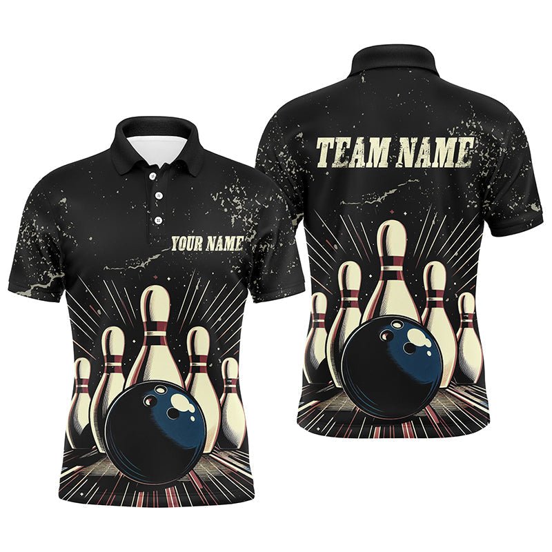 Personalisierte Bowling-Polo-Shirts für Herren - Individuelle Grunge Vintage Bowling Team Trikots - Retro Bowlers Outfits P5392 - Climcat