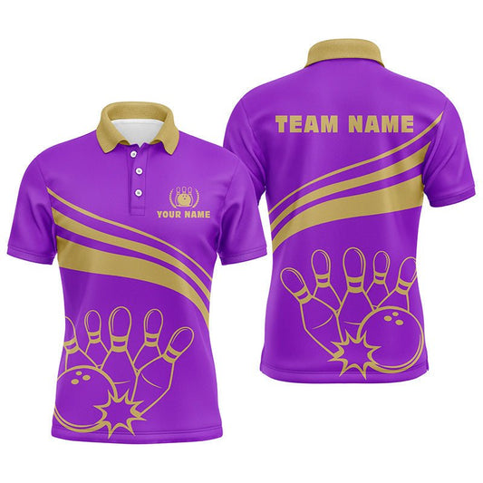 Personalisierte Bowling-Polo-Shirts für Herren, individuelles Herren-Bowlinghemd für Team-Bowl-Jersey | Lila Q5354 - Climcat