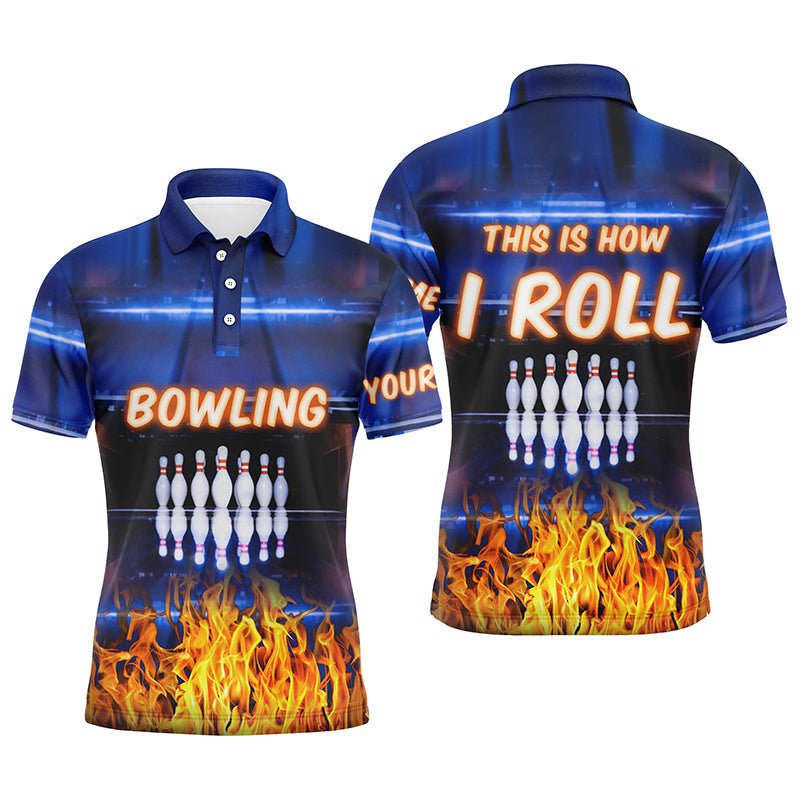 Personalisierte Bowling-Polo-Shirts für Herren mit blauer Flammen-Optik - Das ist wie ich rolle! Team-Bowlingtrikots Q5634 - Climcat