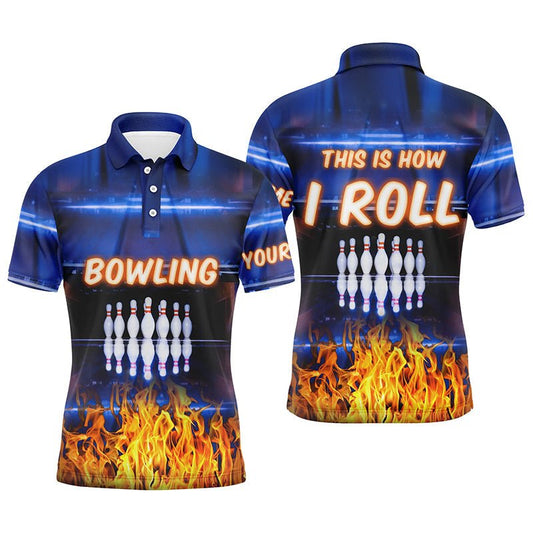 Personalisierte Bowling-Polo-Shirts für Herren mit blauer Flammen-Optik - Das ist wie ich rolle! Team-Bowlingtrikots Q5634 - Climcat