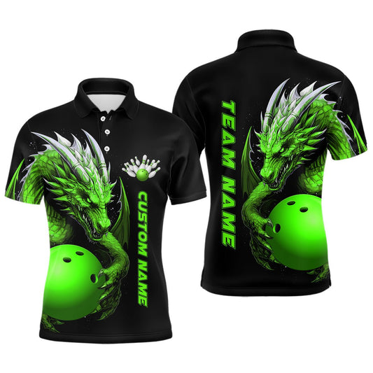 Personalisierte Bowling-Polo-Shirts für Herren mit grünem Drachenmotiv - Team-Bowlingtrikots und Bowlingbekleidung für Bowler P5295 - Climcat