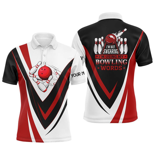 Personalisierte Bowling-Polo-Shirts für Herren - Mit meinen Bowling-Worten, nicht fluchend - Rote Bowl-Shirts Q6633 - Climcat