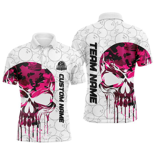 Personalisierte Bowling-Polo-Shirts für Herren mit Pink Camo Skull Design - Individuelle Bowling Trikots für Teams und Bowling-Ligen - P5328 - Climcat