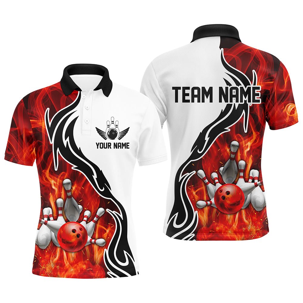 Personalisierte Bowling-Polo-Shirts für Herren mit rotem Flammenmuster - Bowling-Teamtrikots für Bowler Outfit P5214 - Climcat