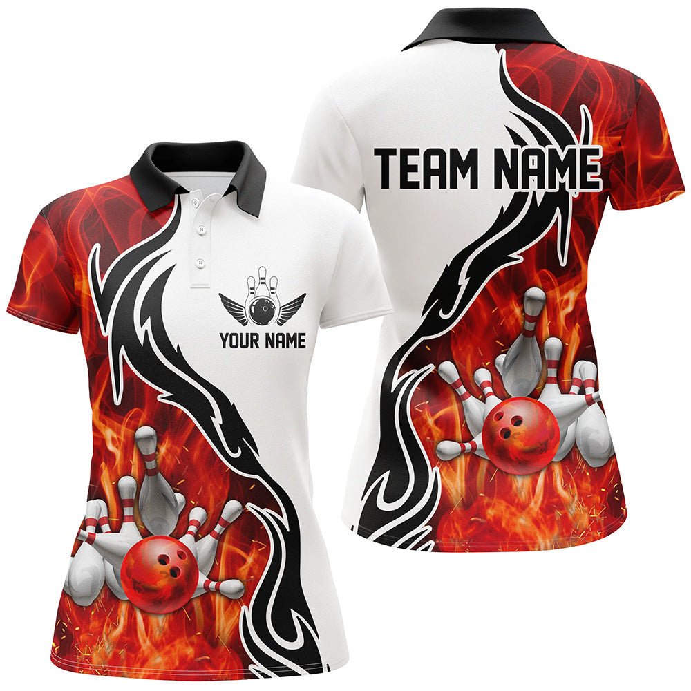 Personalisierte Bowling-Polo-Shirts für Herren mit rotem Flammenmuster - Bowling-Teamtrikots für Bowler Outfit P5214 - Climcat