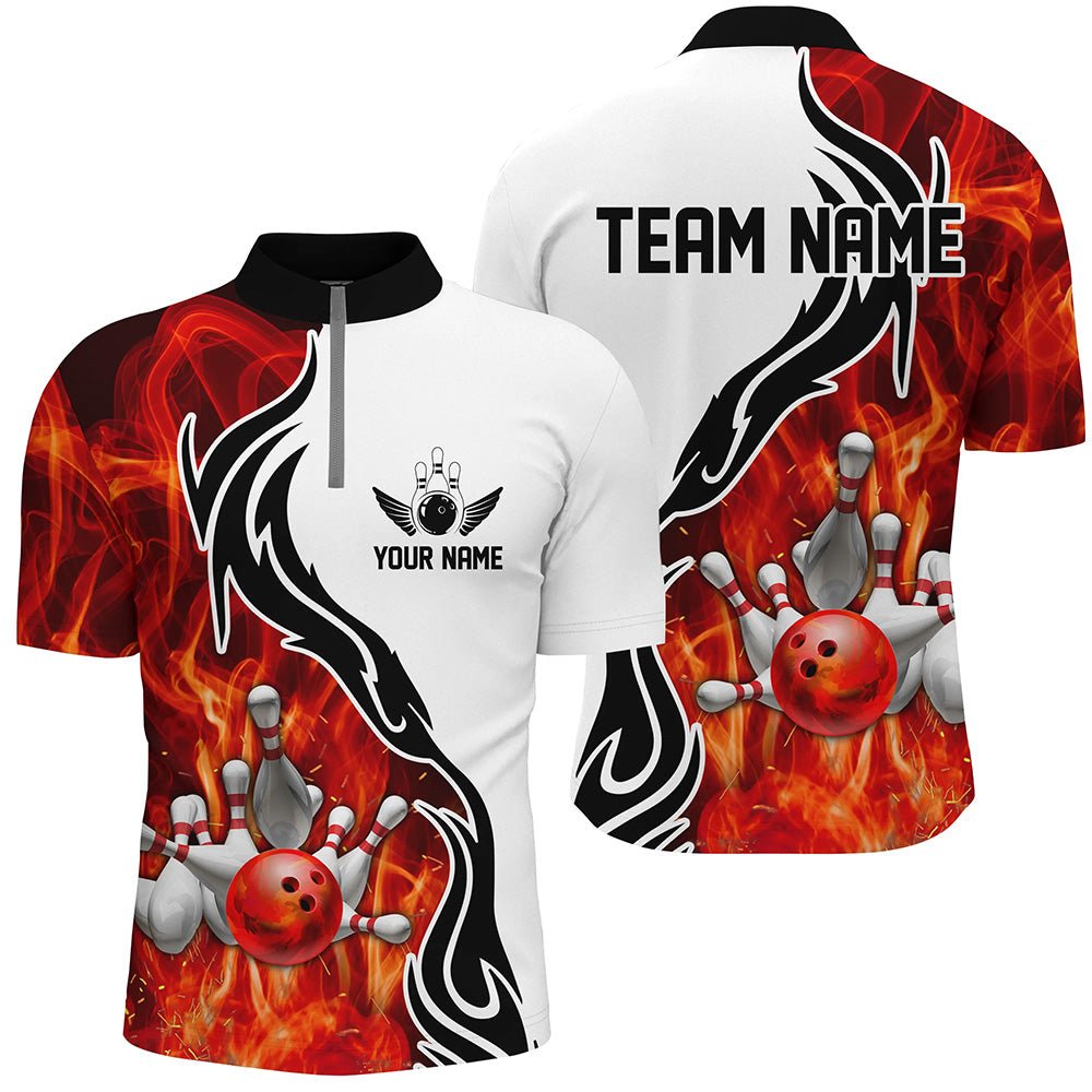 Personalisierte Bowling-Polo-Shirts für Herren mit rotem Flammenmuster - Bowling-Teamtrikots für Bowler Outfit P5214 - Climcat