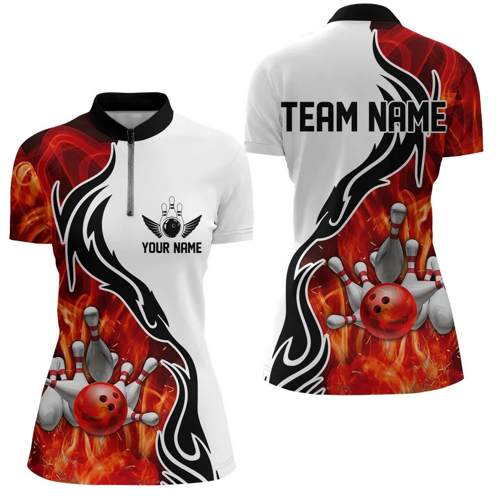 Personalisierte Bowling-Polo-Shirts für Herren mit rotem Flammenmuster - Bowling-Teamtrikots für Bowler Outfit P5214 - Climcat